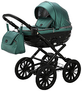 Детская коляска Adamex Chantal Retro Deluxe 3 в 1 C105A (ИЗУМРДНАЯ 100% КОЖА-ХРОМ МОЛНИИ)