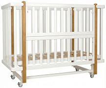 Детская кроватка Polini kids Simple 355 с маятником белый-дуб крафт золотой