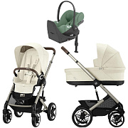 Коляска Cybex Talos S Lux TPE complete Cloud T Leaf Green Plus Base T 4 в 1 Seashell Beige с дождевиками