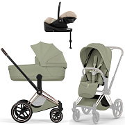 Коляска Cybex Priam V Rosegold Style Cloud G3 Almond Beige Base G3 4 в 1 Sage Green