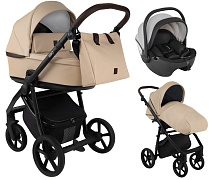 Детская коляска Roan Esso Кожа 3 в 1 с автокреслом Pituso Baesa Pro Black,Beige Canopy ESSK/212/1 Caramel/Black/руч.Тем.коричневый