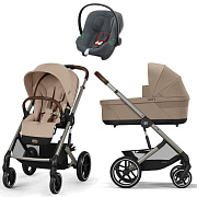 Коляска Cybex Balios S Lux TPE complete Aton B2 Steel Grey 3 в 1 Almond Beige с дождевиками