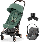 Коляска Cybex Coya Rosegold Frame Cloud G i-Size Lava Grey 2 в 1 Leaf Green с дождевиком и бампером