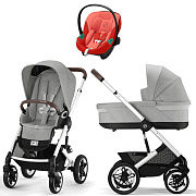 Коляска Cybex Talos S Lux SLV complete Aton S2 Hibiscus Red 3 в 1 Stone Grey с дождевиками