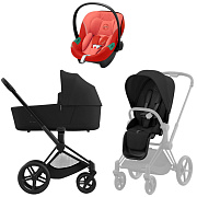 Коляска 3 в 1 Cybex Priam IV Matt Black complete и автокресло Aton S2 i-Size Hibiscus Red Sepia Black