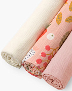 Пелёнки муслиновые Buba Kids, 3 шт, 75х75 см BKMUSSW63 Ягодная поляна/Пудра/Сливочный