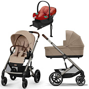 Коляска Cybex Balios S Lux TPE complete Aton S2 Hibiscus Red Base One 4 в 1 Almond Beige с дождевиками