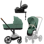 Коляска Cybex Priam IV Chrome Brown complete Cloud G Lava Grey Base G 3 в 1 Leaf Green