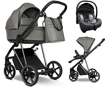 Детская коляска Roan Sol Vintage Luxury Leather 3 в 1 с автокреслом Tutis Elo Lux EduSky Grey VEGA88DB Glacier Gray/Nickel/руч.Black