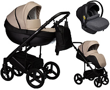 Детская коляска Indigo Tour Eco 3 в 1 с автокреслом Avionaut Cosmo Grey Te01 черная кожа+бежевая кожа
