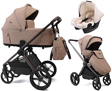 Детская коляска Peppy Soho 3 в 1 с автокреслом Rise Milk Sand (песочный) рама шоколад