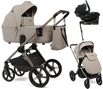 Детская коляска Peppy Monaco Thermo 4 в 1 с автокреслом Jet Black и базой Latte (бежевый), рама бежевая