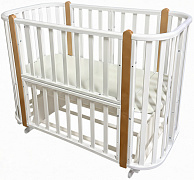 Детская кроватка Кедр Белоснежка (маятник поперечный,колесо) белый/бук