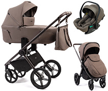 Детская коляска Peppy Monaco Thermo 3 в 1 с автокреслом Jet Brown Mocca (кофе), рама серо-коричневая