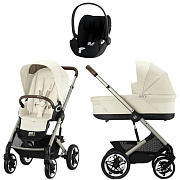 Коляска Cybex Talos S Lux TPE complete Cloud T Sepia Black Plus 3 в 1 Seashell Beige с дождевиками