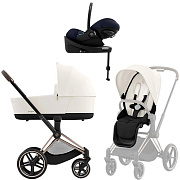 Коляска Cybex Priam IV Rosegold complete Cloud G Ocean Blue Plus Base G 3 в 1 Off White