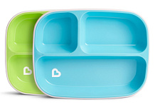 Тарелки детские Munchkin Splash секционные набор 2 шт. Голубая, зеленая