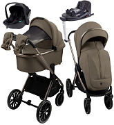 Детская коляска AmaroBaby Genius 4 в 1 с автокреслом Rant Miro Black и базой коричневый