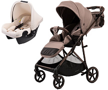 Прогулочная коляска Peppy Amici с автокреслом Rise Milk Sandstone рама Greige