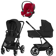 Коляска Cybex Talos S Lux BLK complete Aton B2 Dynamic Red 3 в 1 Moon Black с дождевиками
