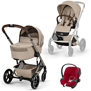 Коляска Cybex Balios S Lux Fold Cot TPE Aton B2 Dynamic Red 3 в 1 Almond Beige с дождевиками