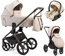 Детская коляска Peppy Monaco Thermo 3 в 1 с автокреслом Jet Beige Beige (молочный), рама серо-коричневая