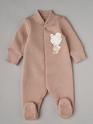 Комбинезон Little Star Мишка Малыш на кнопках из футера с начесом 2335 (ЧЗ-мз) бежевый 68