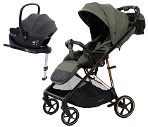 Прогулочная коляска Peppy Amici с автокреслом Jovikids Aria и базой Green рама Gold